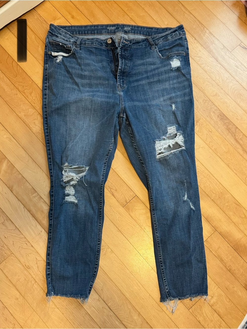 Old Navy Distressed Dark Blue High Rise Jeans